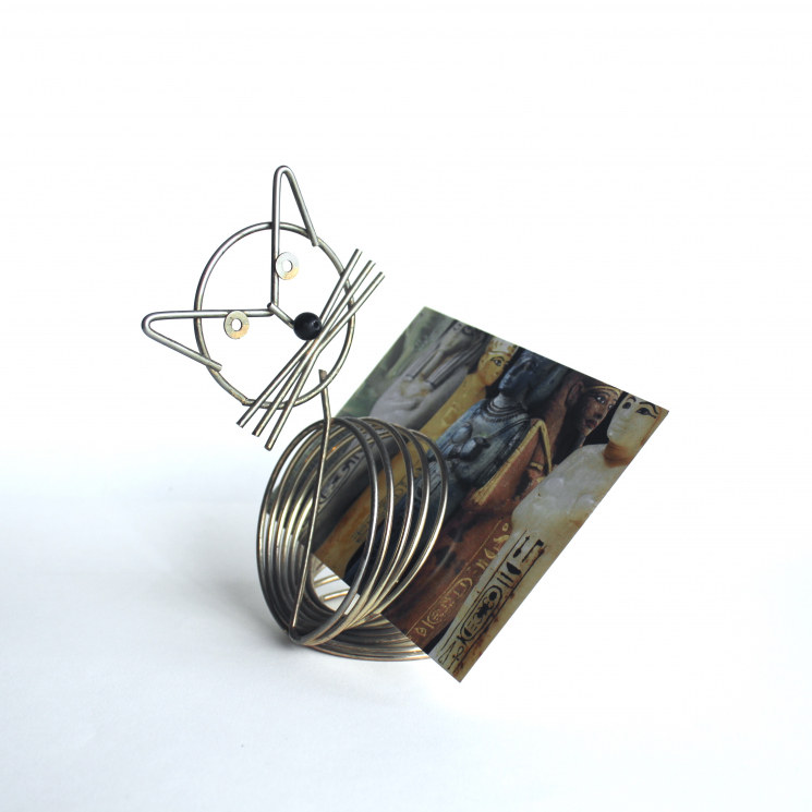 Vintage Mid Century Metal Kitty Cat Coil Wire Sculpture Letter Mail Holder Organizer