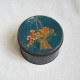 Antique Vintage Round Floral Bue Teal Tin Container