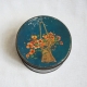 Antique Vintage Round Floral Bue Teal Tin Container
