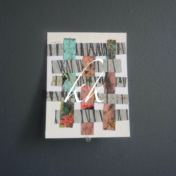 Original Small Woven Paper Sewn Collage Acrylic Painting Colorful Art