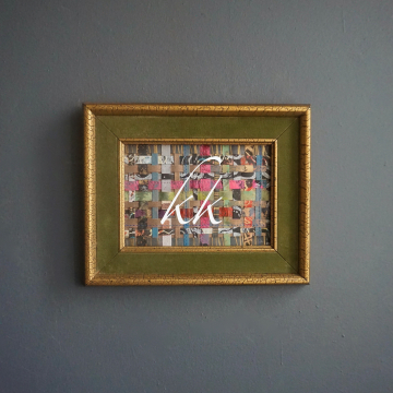 Woven Paper Collage Original Art Mixed Media Painting in Vintage Frame