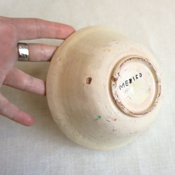 Vintage Mexico Pottery Bowl Handmade Hand Painted Small Clay Bowl