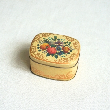 Vintage Small Floral Tin Hinged Lid Container