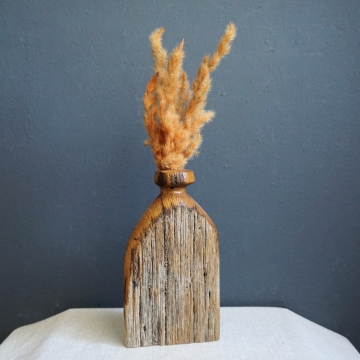 Vintage Hand Carved Live Edge Wood Vase Rustic Weed Pot