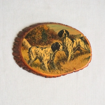 Vintage Dogs Wood Decoupage Plaque Souvenir Log Art Wall Decor