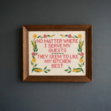 Vintage Cross Stitch Hand Sewn Framed Cottage Style Wall Decor