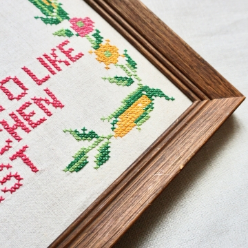 Vintage Cross Stitch Hand Sewn Framed Cottage Style Wall Decor