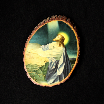 Vintage Jesus Religious Wood Decoupage Plaque Souvenir Log Art Wall Decor 