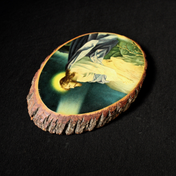 Vintage Jesus Religious Wood Decoupage Plaque Souvenir Log Art Wall Decor 