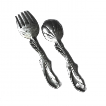 Vintage Pewter Koi Fish Salad Tossing Serving Utensils 10"