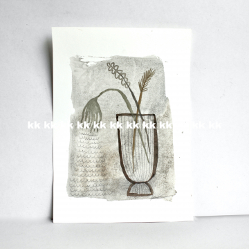 Original Watercolor Painting Simple Modern Folk Art Style Botanical Painting