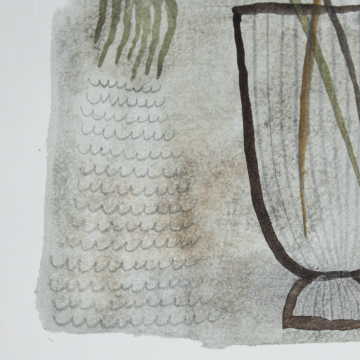 Original Watercolor Painting Simple Modern Folk Art Style Botanical Painting