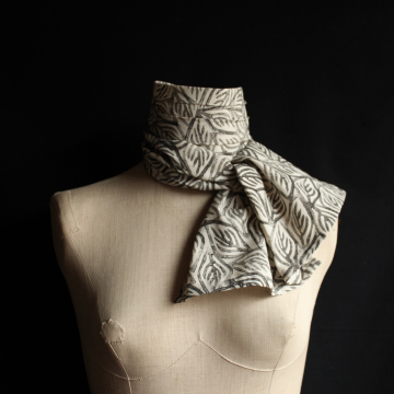 Handmade Hand Printed Cotton Scarf OOAK Leaves Art Print Accessory