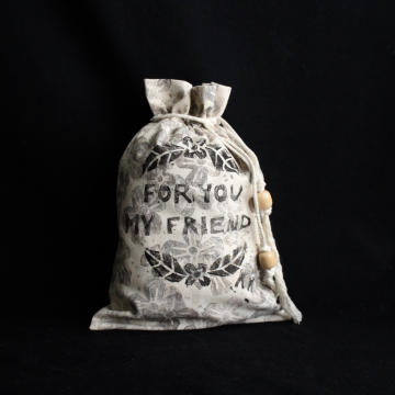 Handmade Art Print Cotton Drawstring Bag OOAK Reusable Gift Bag