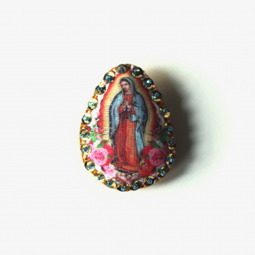 Handmade Tiny Fabric Pillow Brooch Catholic Our Lady of Guadalupe Pin