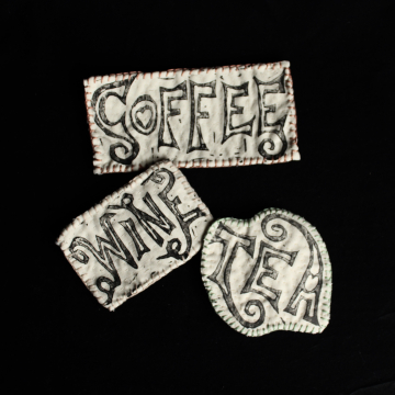 Handmade Fabric Patches Coffee Tea Wine Slow Stitch Sew On Patch Set