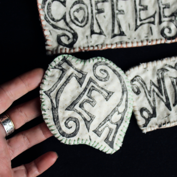 Handmade Fabric Patches Coffee Tea Wine Slow Stitch Sew On Patch Set