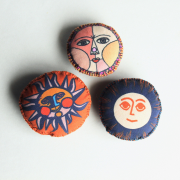 Handmade Small Pillow Brooch Set Retro Sun Sol Boho Fabric Pins