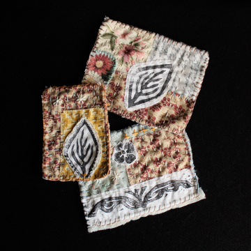 Handmade Fabric Textile Art Patches Slow Stitch Sew On Patch Set