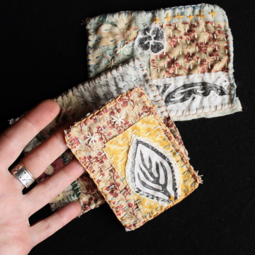 Handmade Fabric Textile Art Patches Slow Stitch Sew On Patch Set