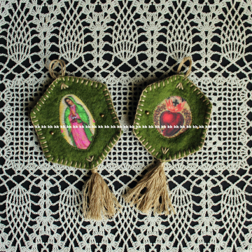 Handmade Sacred Heart & Our Lady of Guadalupe Hand Sewn Anytime Ornaments
