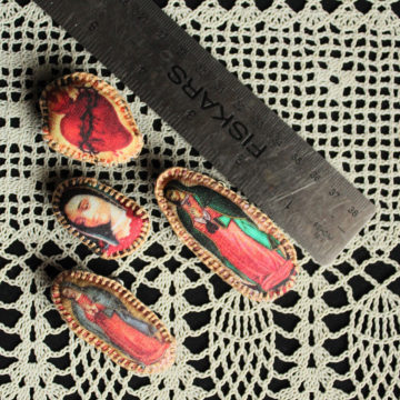 Handmade Tiny Fabric Pillow Brooch Set Our Lady of Guadalupe Sacred Heart Pins