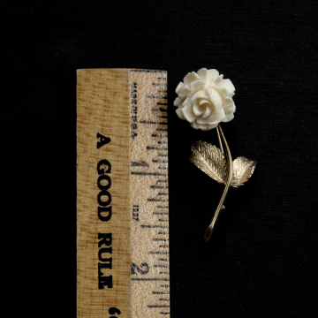 Vintage Rose Brooch 14K GF Signed WELLS Carved Celluloid Pin