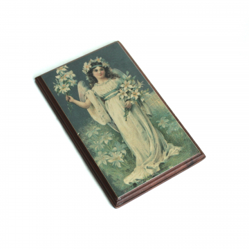 Vintage Angel Lilies Wood Plaque Small Floral Spiritual Wall Art