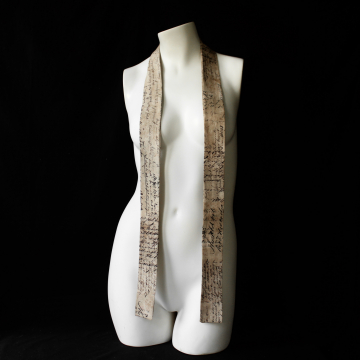 Handmade Cotton Long Skinny Scarf Upcycled Old Script Print Fabric Accessory