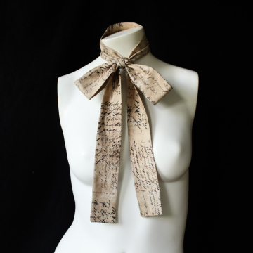 Handmade Cotton Long Skinny Scarf Upcycled Old Script Print Fabric Accessory