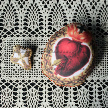 Handmade Sacred Heart Prayer Pillow & Cross Pin Set
