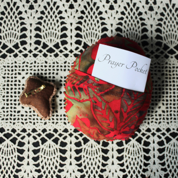 Handmade Sacred Heart Prayer Pillow & Cross Pin Set