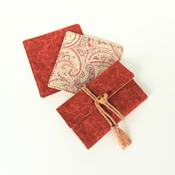 Handmade Tea Wallet Travel Bag Teabag Storage Folding Pouch & Coasters