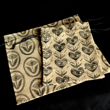 Handmade Art Print Canvas Bag Set OOAK Hand Printed Drawstring Bags