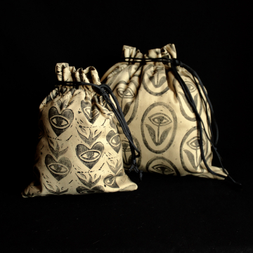 Handmade Art Print Canvas Bag Set OOAK Hand Printed Drawstring Bags