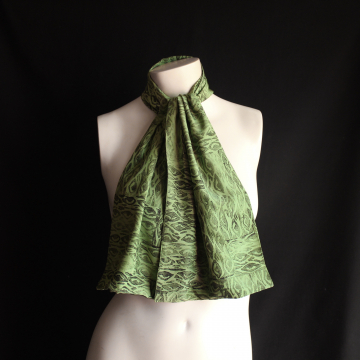 Vintage Green Scarf Hand Block Printed OOAK Eyes Print Accessory 